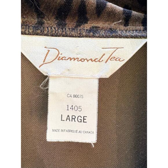 Vintage Diamond Tea Leopard Print Womans Robe Jacket L Belted Faux Fur Old Money - Picture 7 of 9